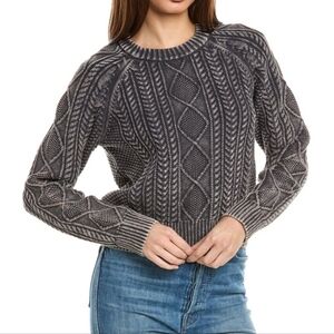 FAHERTY Sunwash Organic Cotton Cable Crewneck Sweater In Phantom Women Size S